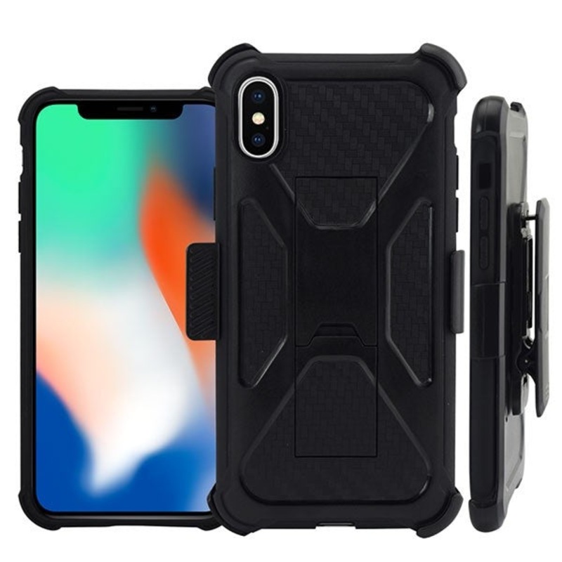 WOW Wireless iPhone X Cross Carbon Fiber Kickstand Holster Combo Case Black