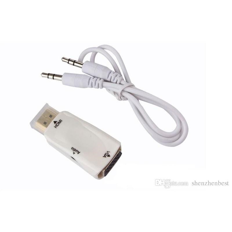HDMI To VGA Male 3.5mm Jack Audio Cable Video Converter Adapter/White
