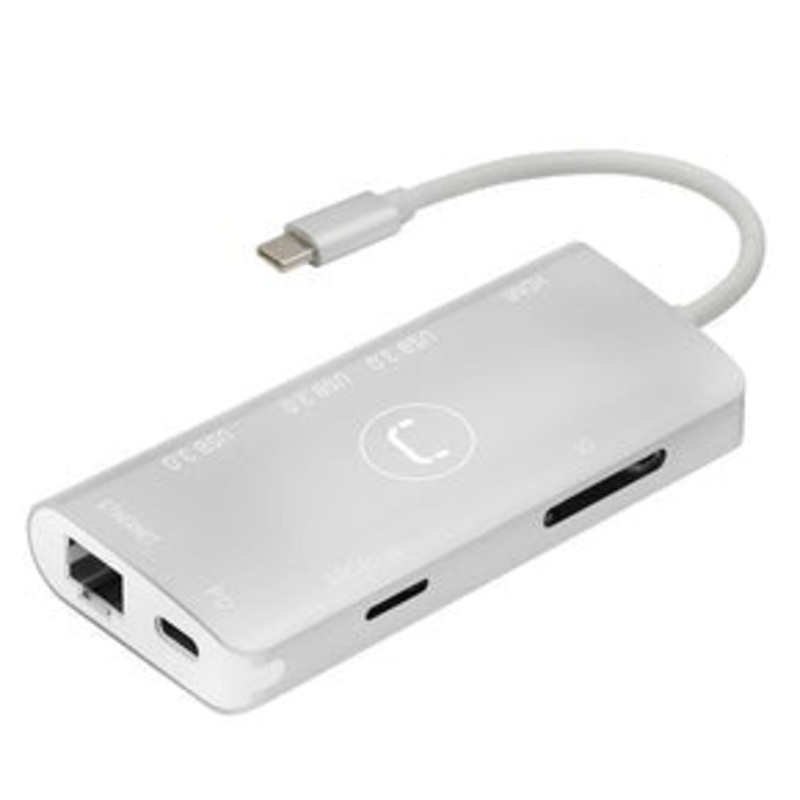 Unno Tekno Hub Type C 8 in 1 HDMI + 3-USB 3.0 +Micro SD & SD + LAN + PD
