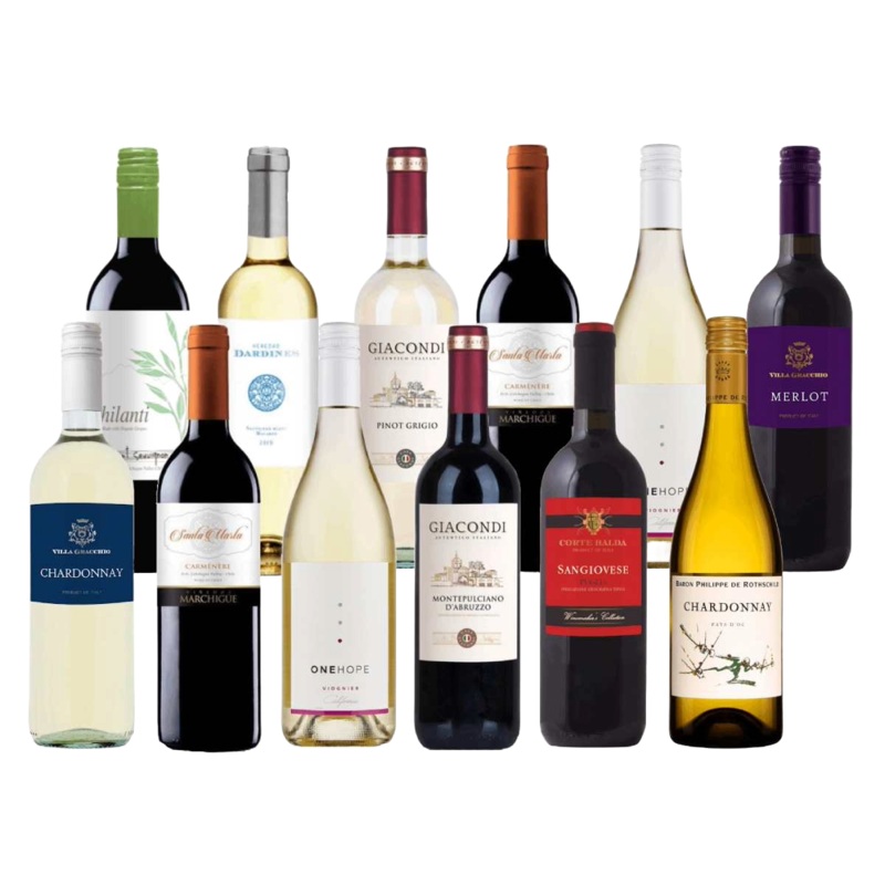 12 Bottle World Tour Mixed Wine Tasting Set (750 ml) Mixed (Red & White Wine)