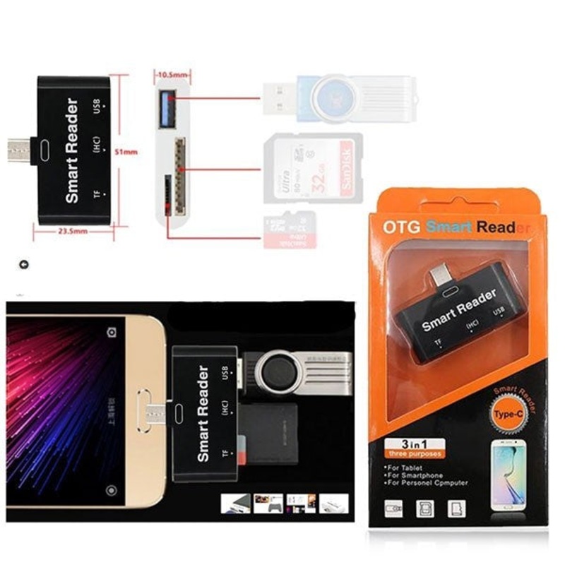 OTG 3in1 USB Type-C Smart Reader Black