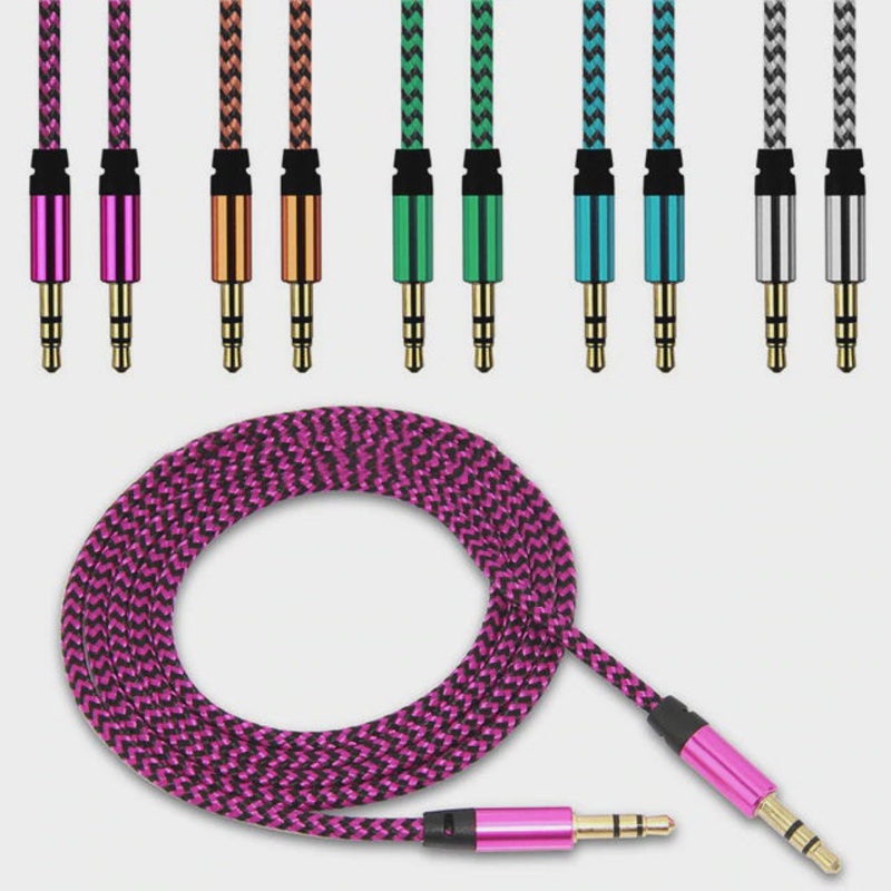 Nylon Jack Audio 3 Feet Cable 3.5 mm to 3.5mm Aux Cable Male to Male Blue