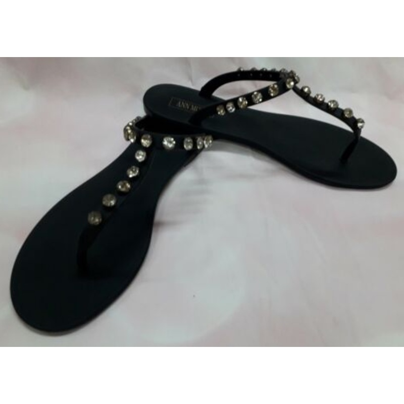 Ann More Zug Women Diamond T-Strap Flip Flop Jelly Slide Sandal Black 6