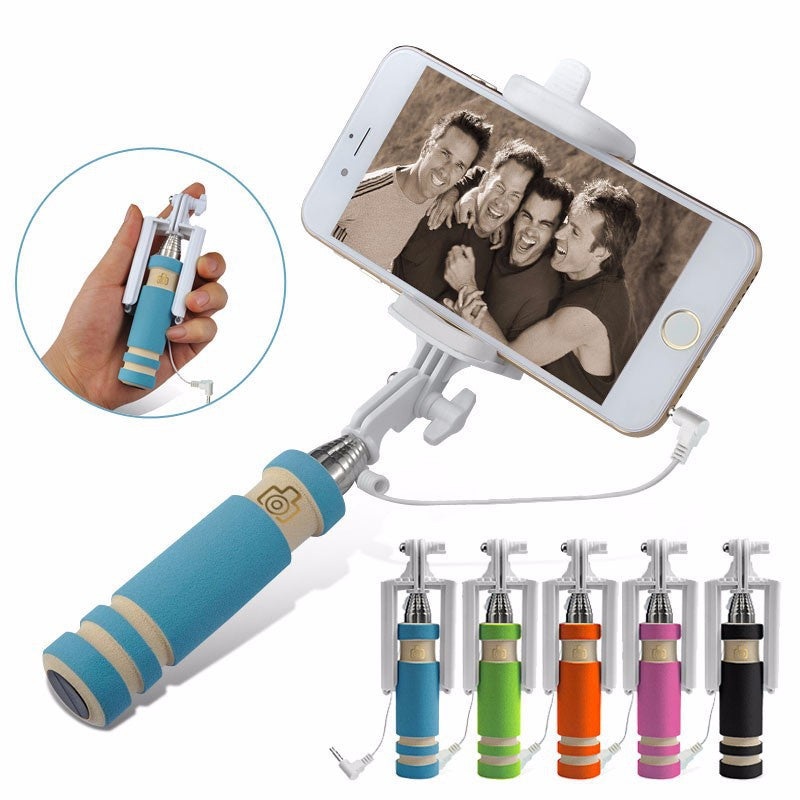 Mini Selfie Stick Monopod with Aux Cable for Apple iPhone, All Android Smartphones Green