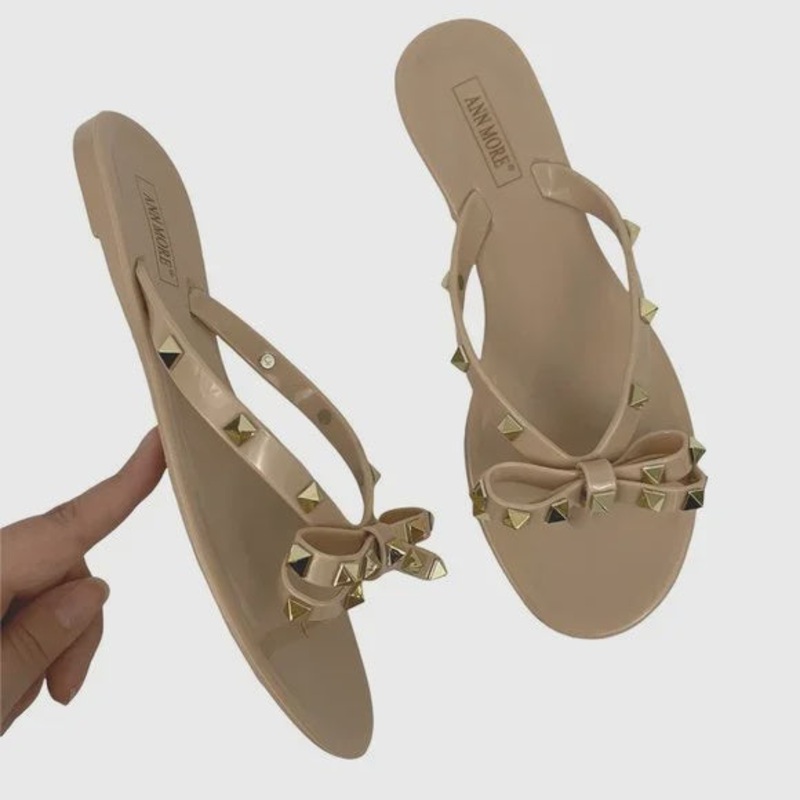 Ann More Barcelona Woman’s Thong Flip Flop Slip on Jelly Sandal  Beige 37